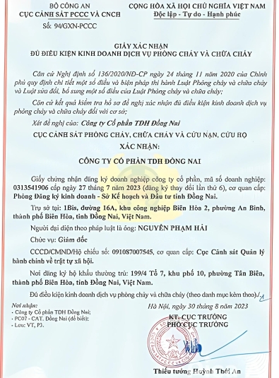 Giấy xác nhận đủ điều kiện kinh doanh dịch vụ phòng cháy và chữa cháy
